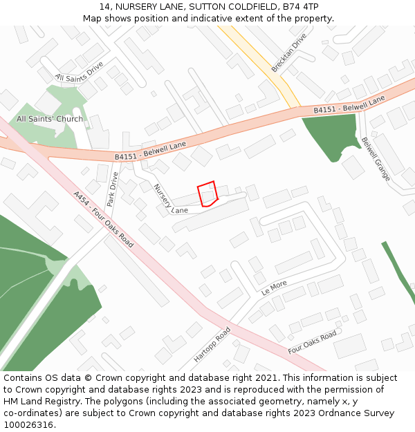 14, NURSERY LANE, SUTTON COLDFIELD, B74 4TP: Location map and indicative extent of plot