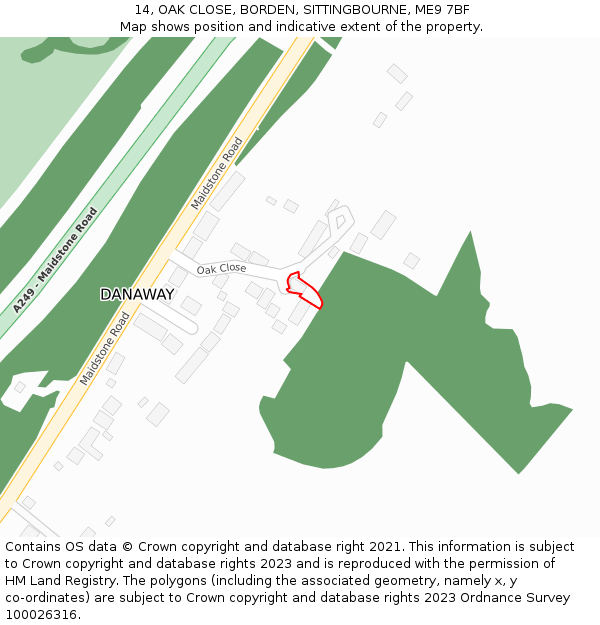 14, OAK CLOSE, BORDEN, SITTINGBOURNE, ME9 7BF: Location map and indicative extent of plot