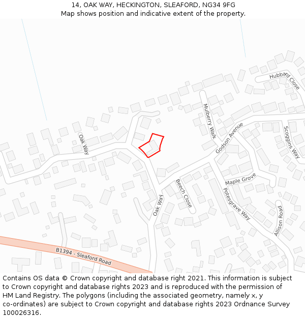 14, OAK WAY, HECKINGTON, SLEAFORD, NG34 9FG: Location map and indicative extent of plot