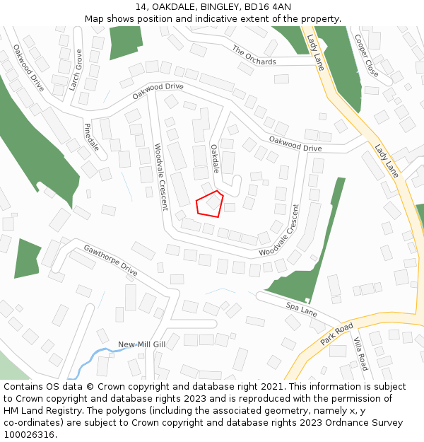 14, OAKDALE, BINGLEY, BD16 4AN: Location map and indicative extent of plot