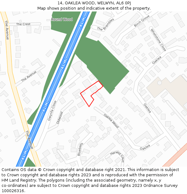 14, OAKLEA WOOD, WELWYN, AL6 0PJ: Location map and indicative extent of plot
