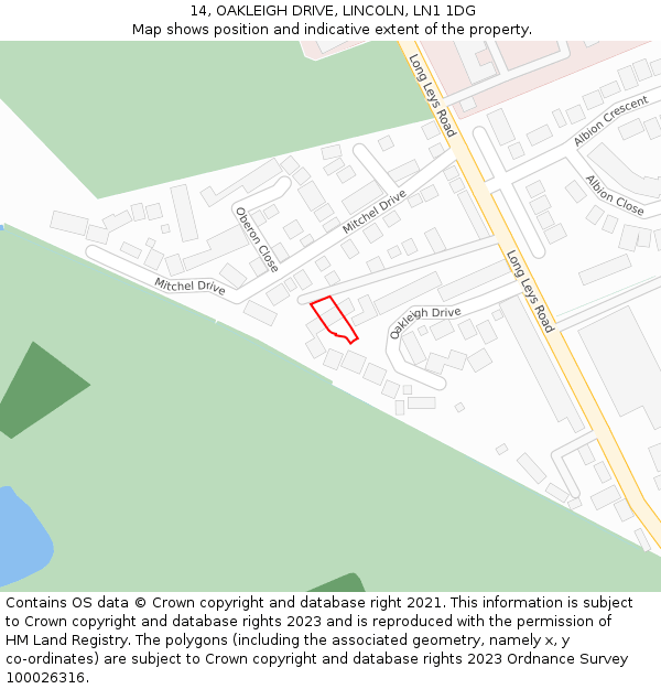 14, OAKLEIGH DRIVE, LINCOLN, LN1 1DG: Location map and indicative extent of plot
