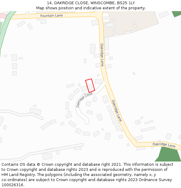 14, OAKRIDGE CLOSE, WINSCOMBE, BS25 1LY: Location map and indicative extent of plot