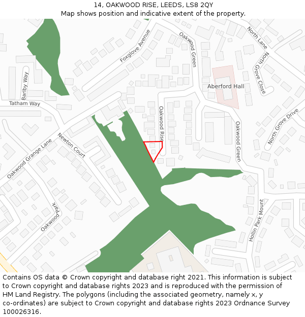 14, OAKWOOD RISE, LEEDS, LS8 2QY: Location map and indicative extent of plot