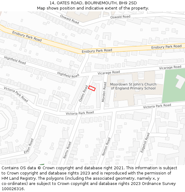 14, OATES ROAD, BOURNEMOUTH, BH9 2SD: Location map and indicative extent of plot