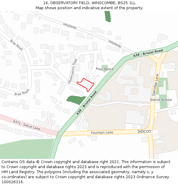 14, OBSERVATORY FIELD, WINSCOMBE, BS25 1LL: Location map and indicative extent of plot