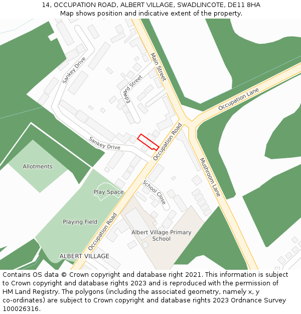14, OCCUPATION ROAD, ALBERT VILLAGE, SWADLINCOTE, DE11 8HA: Location map and indicative extent of plot