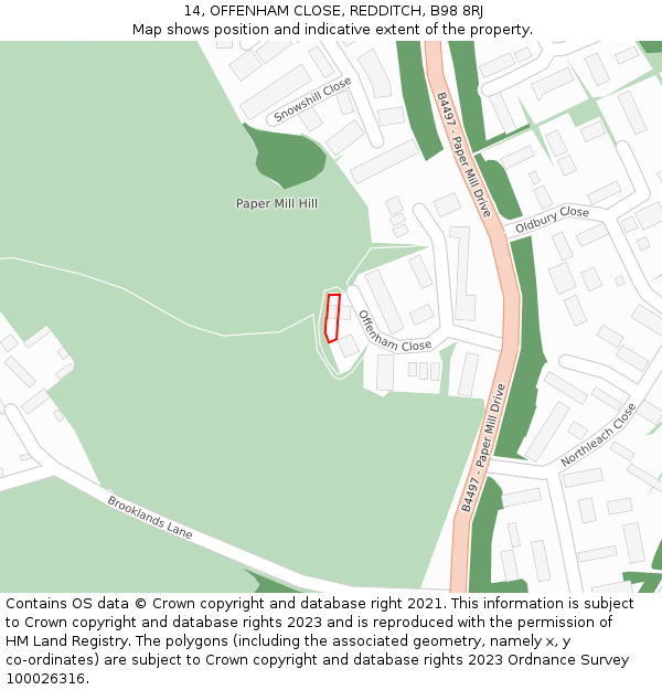 14, OFFENHAM CLOSE, REDDITCH, B98 8RJ: Location map and indicative extent of plot