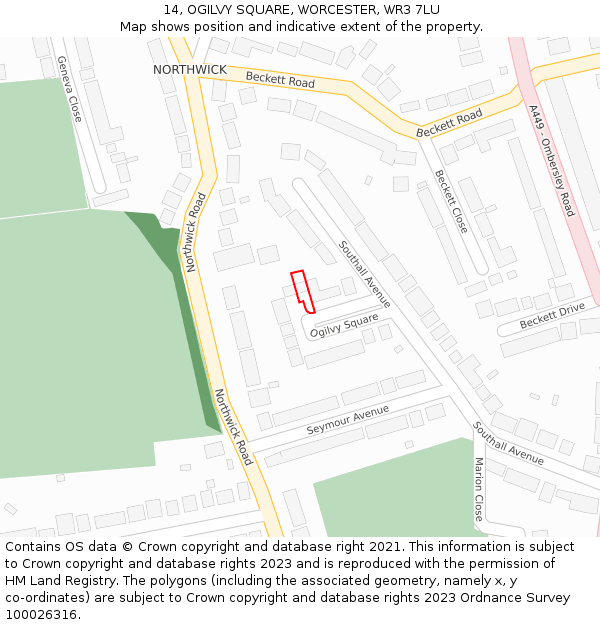14, OGILVY SQUARE, WORCESTER, WR3 7LU: Location map and indicative extent of plot
