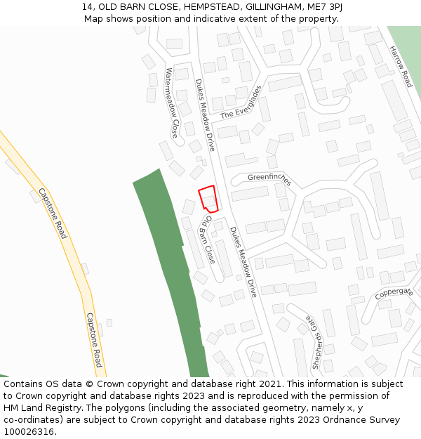 14, OLD BARN CLOSE, HEMPSTEAD, GILLINGHAM, ME7 3PJ: Location map and indicative extent of plot