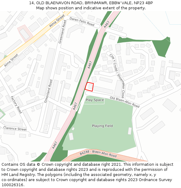 14, OLD BLAENAVON ROAD, BRYNMAWR, EBBW VALE, NP23 4BP: Location map and indicative extent of plot