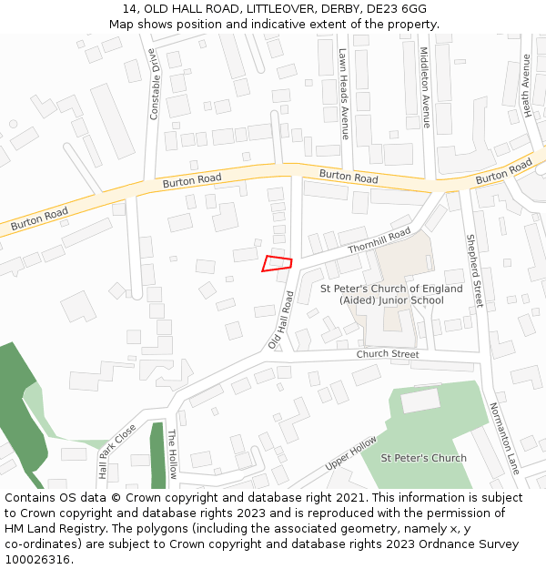 14, OLD HALL ROAD, LITTLEOVER, DERBY, DE23 6GG: Location map and indicative extent of plot
