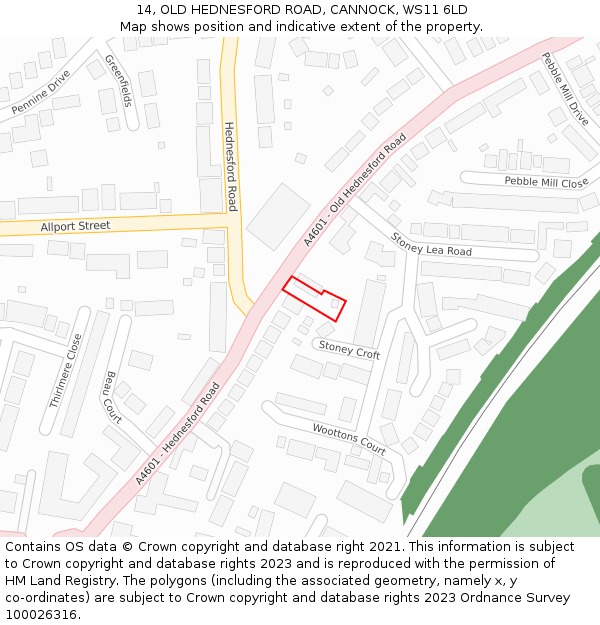 14, OLD HEDNESFORD ROAD, CANNOCK, WS11 6LD: Location map and indicative extent of plot