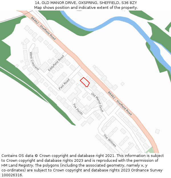 14, OLD MANOR DRIVE, OXSPRING, SHEFFIELD, S36 8ZY: Location map and indicative extent of plot