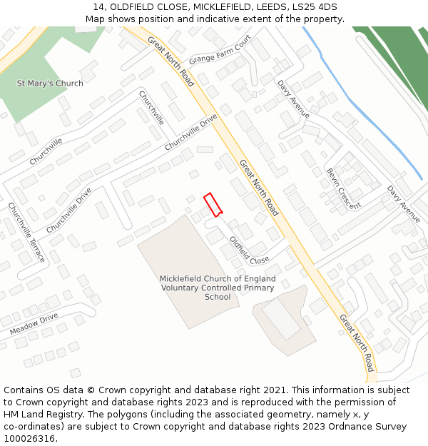 14, OLDFIELD CLOSE, MICKLEFIELD, LEEDS, LS25 4DS: Location map and indicative extent of plot