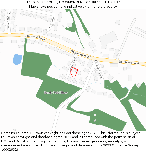 14, OLIVERS COURT, HORSMONDEN, TONBRIDGE, TN12 8BZ: Location map and indicative extent of plot