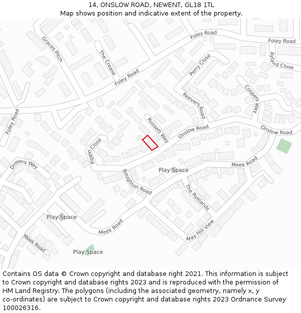 14, ONSLOW ROAD, NEWENT, GL18 1TL: Location map and indicative extent of plot