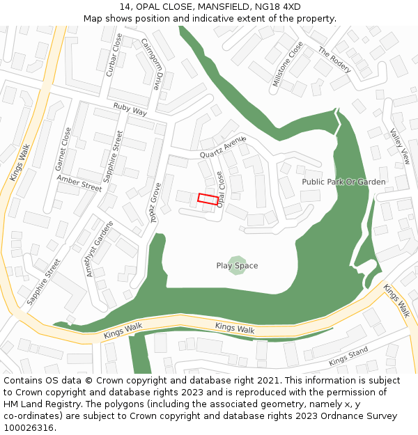 14, OPAL CLOSE, MANSFIELD, NG18 4XD: Location map and indicative extent of plot