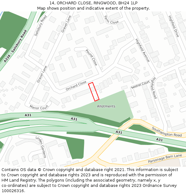 14, ORCHARD CLOSE, RINGWOOD, BH24 1LP: Location map and indicative extent of plot