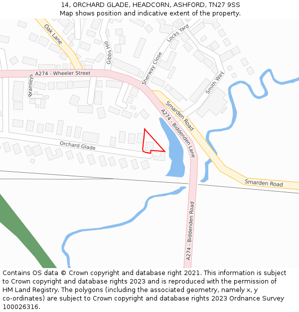 14, ORCHARD GLADE, HEADCORN, ASHFORD, TN27 9SS: Location map and indicative extent of plot