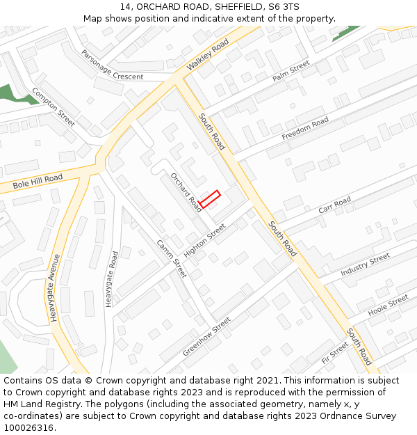 14, ORCHARD ROAD, SHEFFIELD, S6 3TS: Location map and indicative extent of plot