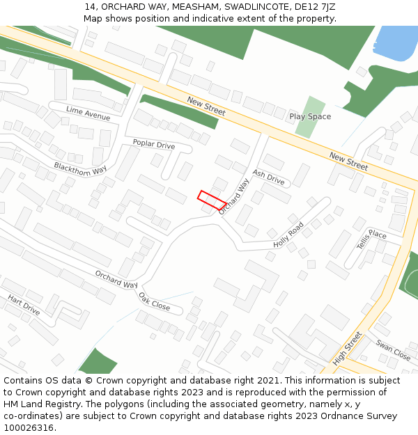 14, ORCHARD WAY, MEASHAM, SWADLINCOTE, DE12 7JZ: Location map and indicative extent of plot