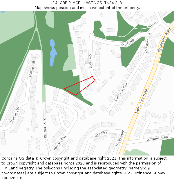 14, ORE PLACE, HASTINGS, TN34 2LR: Location map and indicative extent of plot