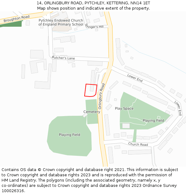 14, ORLINGBURY ROAD, PYTCHLEY, KETTERING, NN14 1ET: Location map and indicative extent of plot