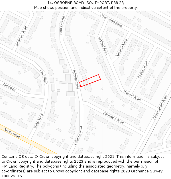 14, OSBORNE ROAD, SOUTHPORT, PR8 2RJ: Location map and indicative extent of plot