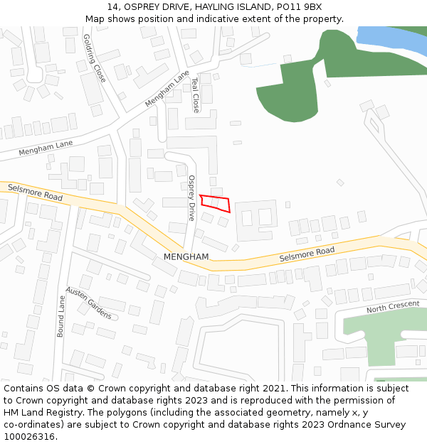 14, OSPREY DRIVE, HAYLING ISLAND, PO11 9BX: Location map and indicative extent of plot