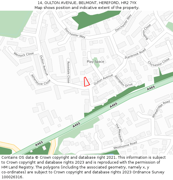 14, OULTON AVENUE, BELMONT, HEREFORD, HR2 7YX: Location map and indicative extent of plot