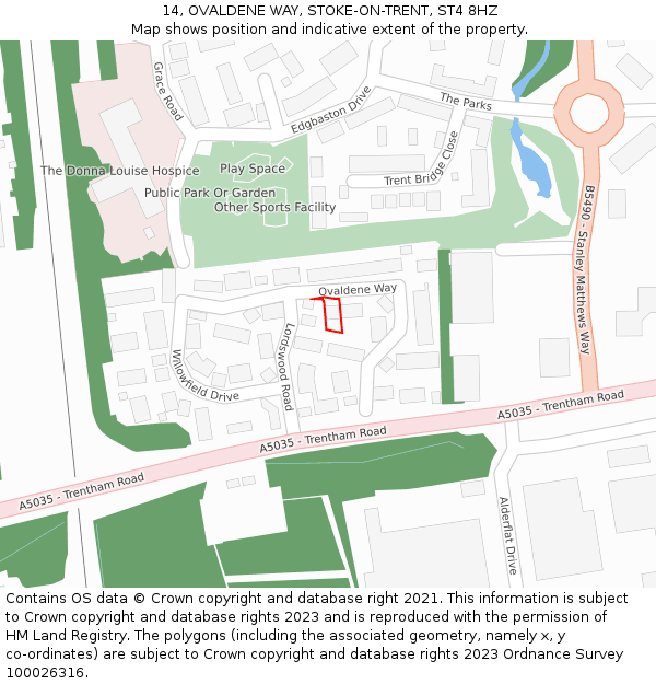 14, OVALDENE WAY, STOKE-ON-TRENT, ST4 8HZ: Location map and indicative extent of plot