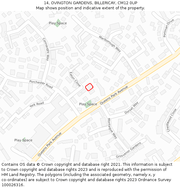 14, OVINGTON GARDENS, BILLERICAY, CM12 0UP: Location map and indicative extent of plot