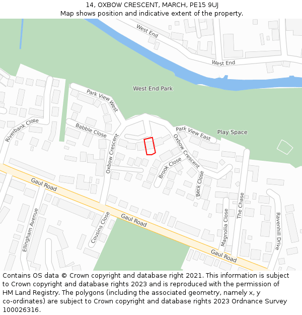 14, OXBOW CRESCENT, MARCH, PE15 9UJ: Location map and indicative extent of plot