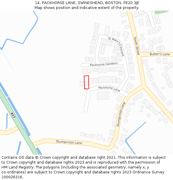 14, PACKHORSE LANE, SWINESHEAD, BOSTON, PE20 3JE: Location map and indicative extent of plot