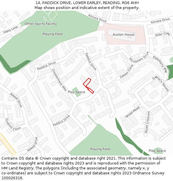 14, PADDICK DRIVE, LOWER EARLEY, READING, RG6 4HH: Location map and indicative extent of plot