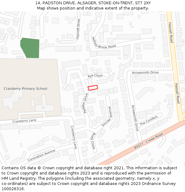 14, PADSTON DRIVE, ALSAGER, STOKE-ON-TRENT, ST7 2XY: Location map and indicative extent of plot