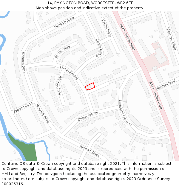 14, PAKINGTON ROAD, WORCESTER, WR2 6EF: Location map and indicative extent of plot
