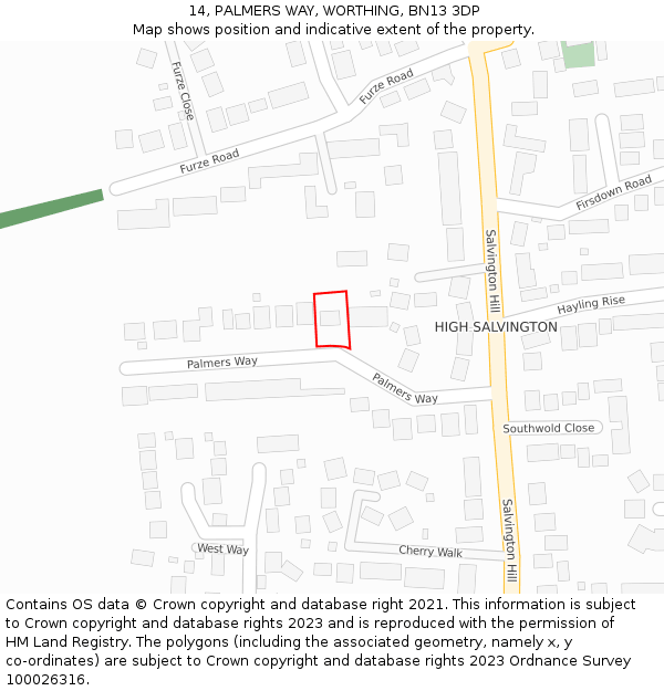 14, PALMERS WAY, WORTHING, BN13 3DP: Location map and indicative extent of plot