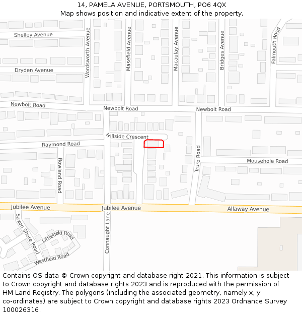 14, PAMELA AVENUE, PORTSMOUTH, PO6 4QX: Location map and indicative extent of plot