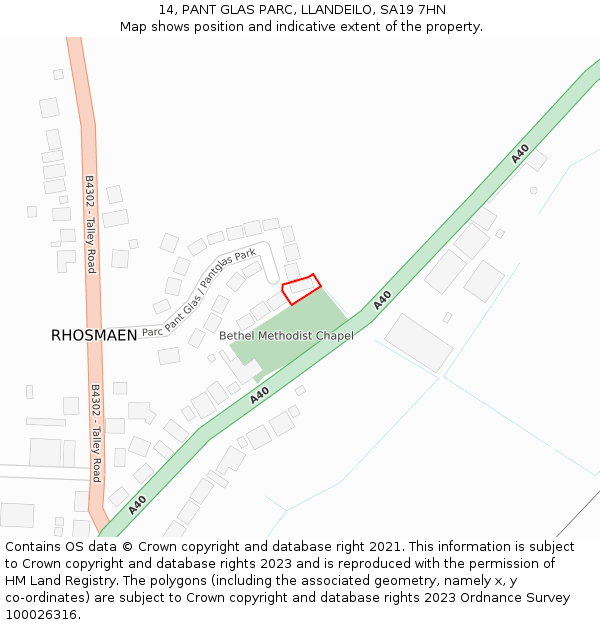14, PANT GLAS PARC, LLANDEILO, SA19 7HN: Location map and indicative extent of plot