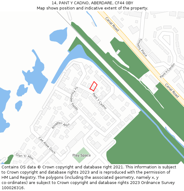 14, PANT Y CADNO, ABERDARE, CF44 0BY: Location map and indicative extent of plot