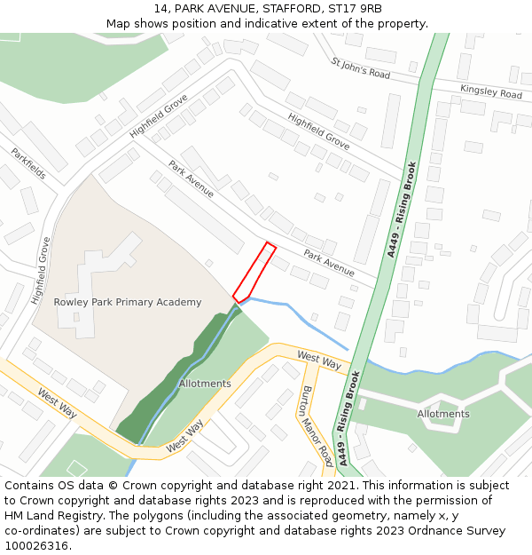 14, PARK AVENUE, STAFFORD, ST17 9RB: Location map and indicative extent of plot