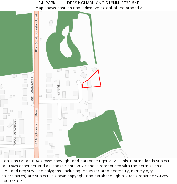 14, PARK HILL, DERSINGHAM, KING'S LYNN, PE31 6NE: Location map and indicative extent of plot