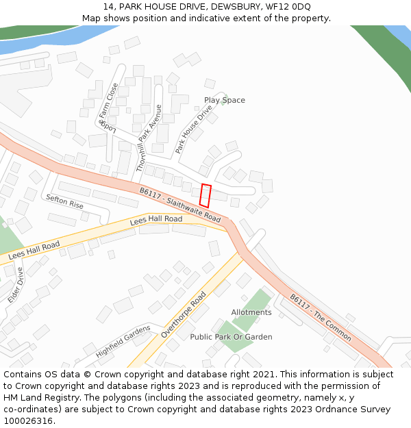14, PARK HOUSE DRIVE, DEWSBURY, WF12 0DQ: Location map and indicative extent of plot