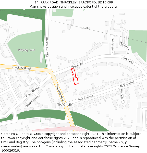 14, PARK ROAD, THACKLEY, BRADFORD, BD10 0RR: Location map and indicative extent of plot