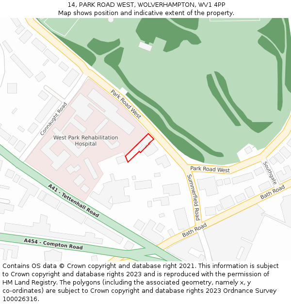 14, PARK ROAD WEST, WOLVERHAMPTON, WV1 4PP: Location map and indicative extent of plot