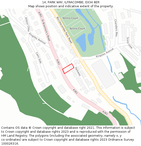 14, PARK WAY, ILFRACOMBE, EX34 8ER: Location map and indicative extent of plot