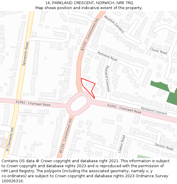 14, PARKLAND CRESCENT, NORWICH, NR6 7RQ: Location map and indicative extent of plot