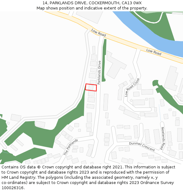 14, PARKLANDS DRIVE, COCKERMOUTH, CA13 0WX: Location map and indicative extent of plot